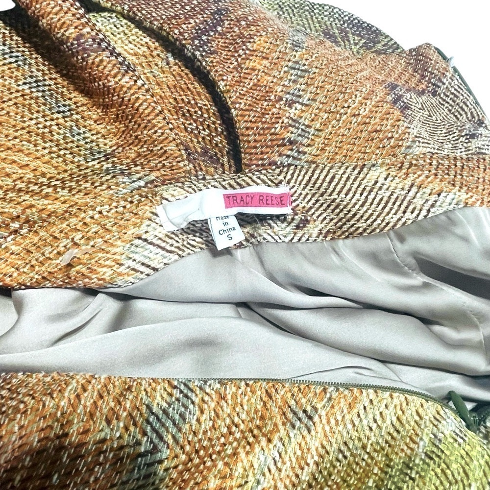 Tracy Reese Zig Zag Rafia Cross Back Shift in Tobacco color size S - Picture 10 of 15